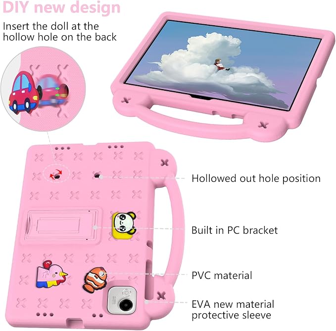 AKABEILA Compatible with Honor Pad X9a 2025 11.5 inch Tablet Case, Kids Friendly Universal Lightweight Shockproof Protective Case with Shoulder Strap & Stand Handle Pink