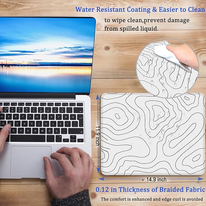 Large Mouse Pad, Gaming Mouse Pad with Double Stitched Edges, 14.9 x 11.7 inches Premium-Textured & Waterproof Mousepad, Nonslip Natural Rubber Base Mousepad for Laptop,Computer, Office, White Black