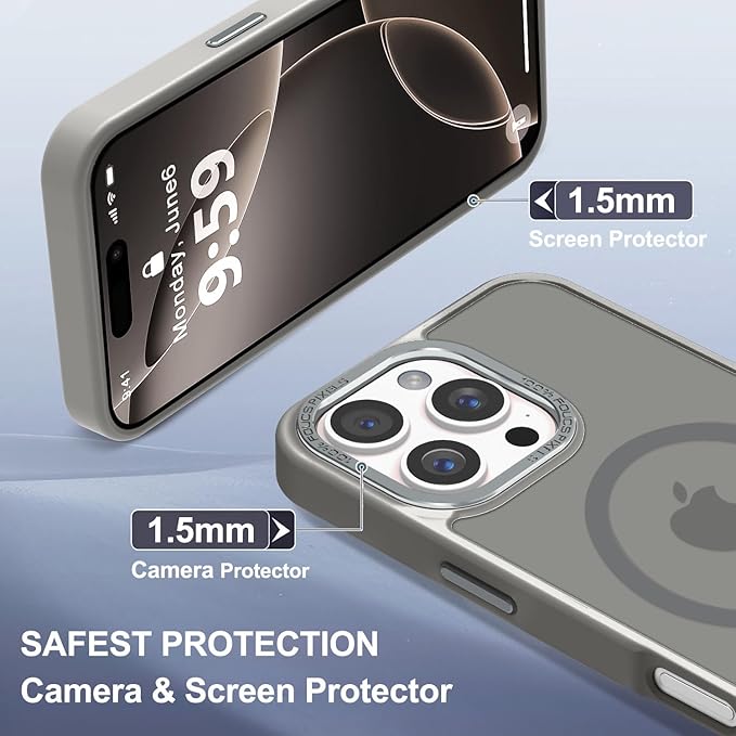 Newfuture Designed for iPhone 16 Pro Case with Magnetic [13 FT Military Drop Protection] [Compatible with Magsafe] Slim Translucent Matte Shockproof with Anti-Fingerprint Phone Case,Titanium Gray