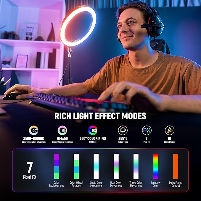 NEEWER 12" Ring Light with Stand Tripod Compatible with iPhone, 24W LED RGB Lighting with Phone Holder for Selfie Studio Photography Video Recording Makeup Lash Streaming, 2500-10000K CRI95+, RH12C
