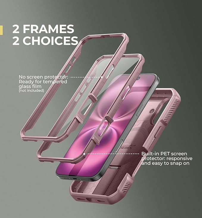 Dexnor for iPhone 16 Case with Slide Camera Cover & Adjustable Kickstand & Built-in Screen Protector,Compatible with MagSafe Shockproof Bumper Cases Heavy-Duty Magnetic Protective Cover,Peony Pink
