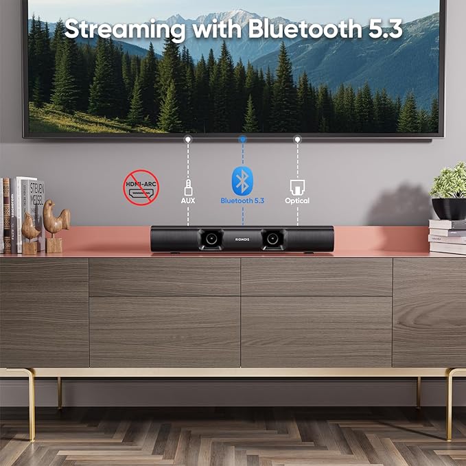 RIOWOIS Sound Bar for Smart TV, 90W Compact Soundbar TV Speaker with Subwoofer, 2.1Channel Home Theater Surround Sound System with Crisp Vocals and Deep Bass for TV PC Projector.