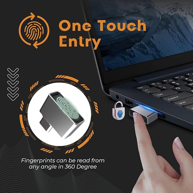 TNP Nano USB C Fingerprint Reader for Windows 10/11 Hello - USB Type C Security Key Biometric Scanner Sensor Dongle Module for Instant Access, Password-Free Login, Sign-in, Lock, Unlock PC & Laptops