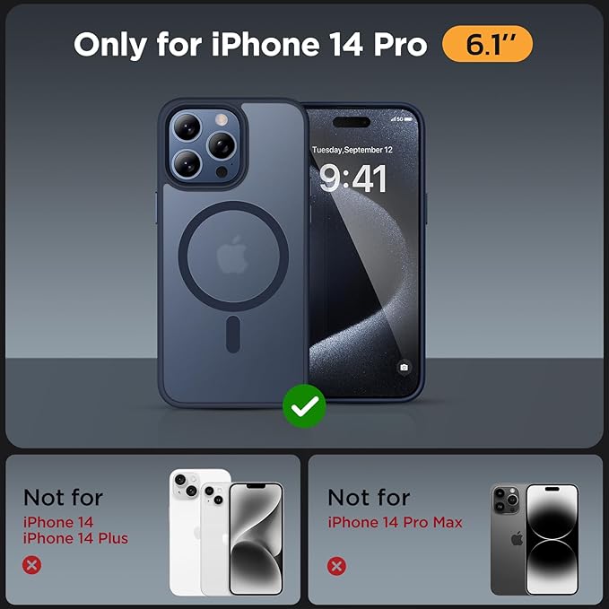 Miracase Magnetic for iPhone 14 Pro Case 6.1 inch (Compatible with MagSafe)（with 2X Screen Protectors） Military-Grade Protection, Anti-Fingerprint Translucent Matte Phone Case Cover, Dark Blue