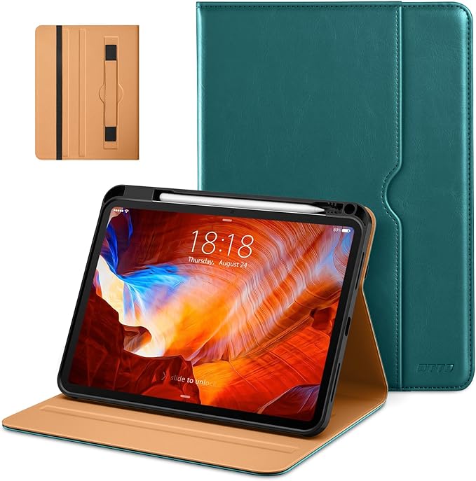 DTTO for iPad Pro 11 inch Case (M5/M4) 2025/2024, Premium Leather Business Folio Stand Cover with Pencil Holder - Auto Wake/Sleep and Multiple Viewing Angles, Green