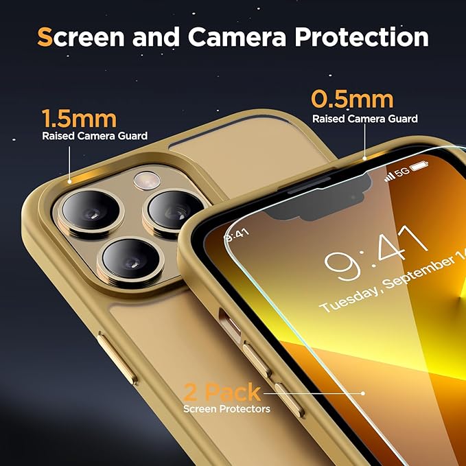 Miracase Magnetic for iPhone 13 Pro Case 6.1 inch (Compatible with MagSafe)（with 2X Screen Protectors） Military-Grade Protection, Anti-Fingerprint Translucent Matte Phone Case Cover, Light Yellow