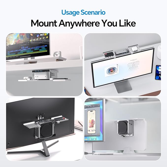 Mac mini M4 Dock & Stand with M.2 NVMe 8TB SSD Enclosure, Macmini M4 Hub with HDMI 4K 60Hz, 3 USB-A 10Gbps for Mac mini M4/M4 Pro 2024, Metal Bracket Holder for Monitor, Desk and VESA Port