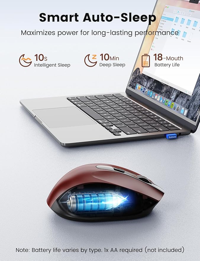 SABLUTE Wireless Mouse for Laptop, Red Computer Mouse with USB-A&USB-C Receiver, Office Cordless Mice with 6 Buttons & 3 Level DPI for Small to Medium Hands, Works with PC, Desktop & Tablet M21