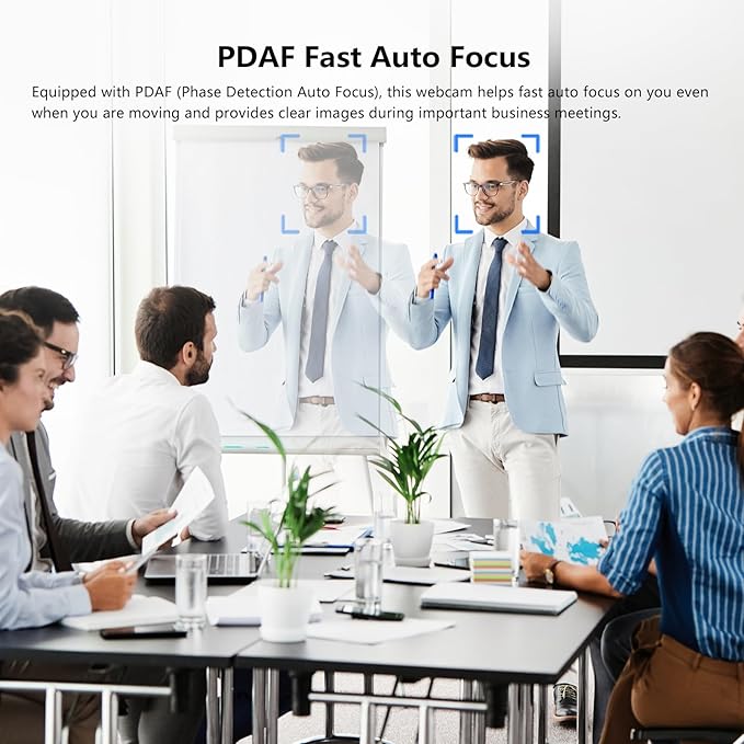 4K Webcam for PC, PDAF Streaming Camera with Dual Noise-reducing Mics, Fast Auto Focus, Auto Light Correction, 5x Zoom, 8MP USB Webcam with Privacy Cover, Plug and Play, for Switch 2/ Zoom/Teams/Meet