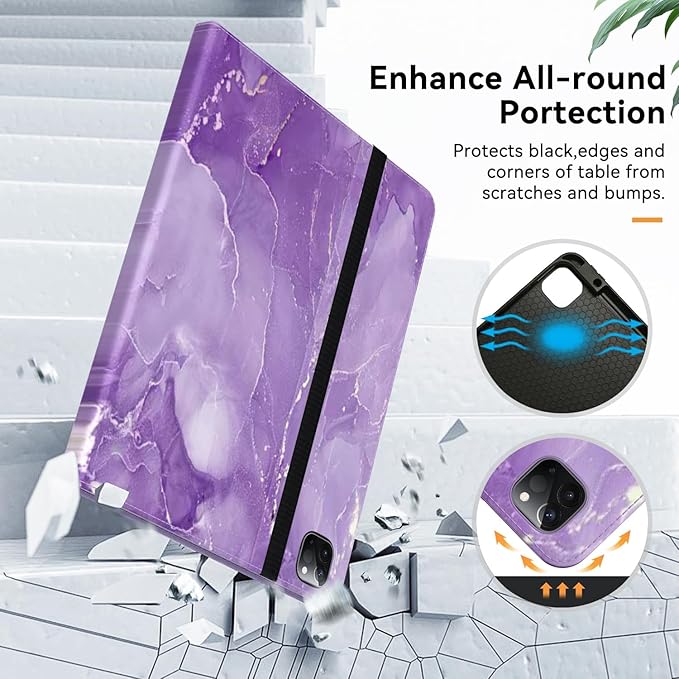 Zonefoker Case for New iPad Pro 12.9 inch 6th/5th/4th/3rd Generation 2022/2021/2020/2018, 12.9'' ipad Pro Leather Folio Protective Cover 6/5/4/3 Gen with Pencil Holder, Auto Wake/Sleep, Marble Purple