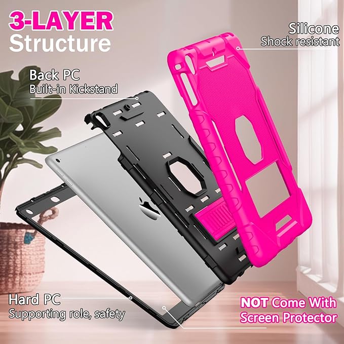 ZoneFoker 9.7" Case for iPad 6th/5th Generation 2018/2017, for iPad Air 2 / Air 1st / Pro 9.7, Heavy Duty Shockproof Protective 9.7 Inch Cover with Built-in Stand for i Pad 6 5 Gen (HotPink)