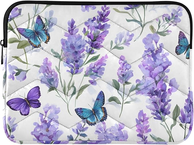 Lavender Laptop Case Sleeve, Butterfly Lavender Pattern Purple Shockproof Protective Computer Carrying Cover, Briefcase Handbags 13-13.3inch Laptop Sleeve Bag