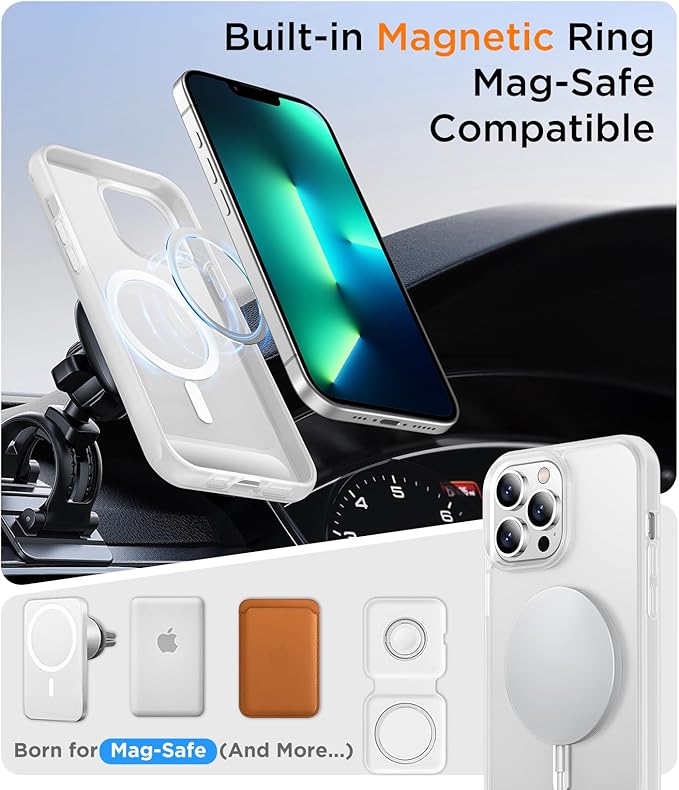 Magnetic Compatible with iPhone 13 Pro Max Case, [Built-in Invisible Kickstand][Compatible with MagSafe][Military Grade Shockproof] Slim Translucent Matte Phone Case for iPhone 13 Pro Max 6.7"