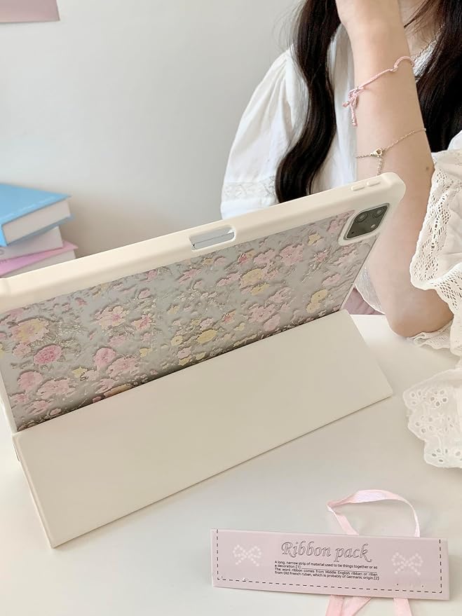 Auto Sleep/Wake Adjustable Stand Leather Folio Case with Kickstand Stylus Holder for Apple Air 10.9-inch 4 4th Generation 2020 Yellow Flowers Floral Pretty Chic Classic Vintage Girls Women