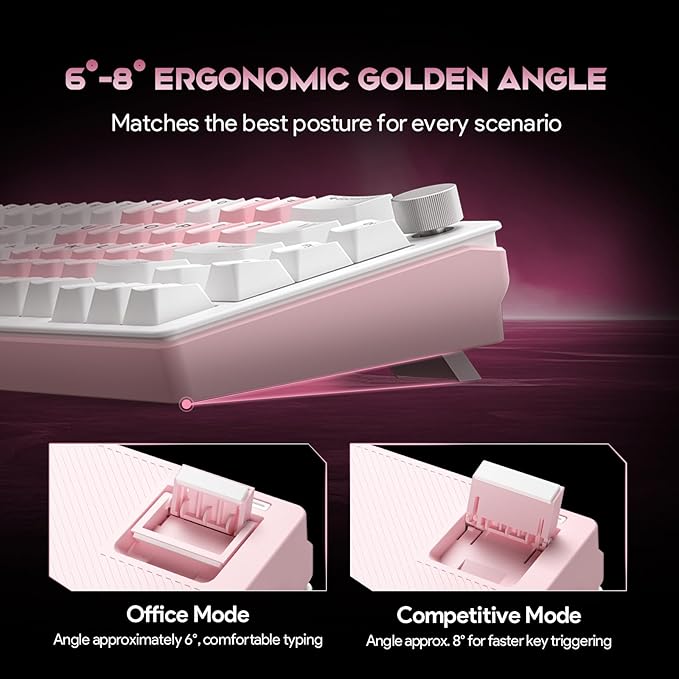 68% Wired Gaming Keyboard with Volume Knob, RGB Backlit, Mechanical Keyboard Gasket Mount with PBT Keycaps,8000 Hz Polling Rate, Hall Effect Cream Switches, Hot-Swap, for FPS Games (White+Pink)