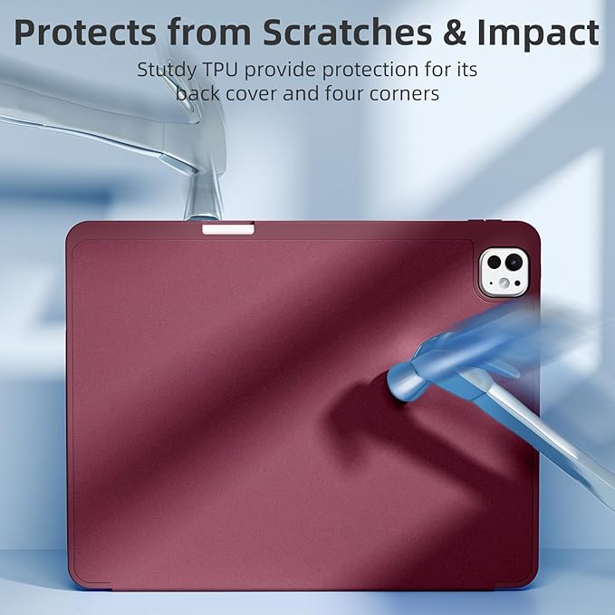 Akkerds Compatible with iPad Pro 13 Inch Case (M5/M4) 2025/2024, for iPad 13 Pro Case with Pencil Holder, Slim Trifold Stand Protective Cover with Soft TPU Back, Auto Wake/Sleep (WineRed)