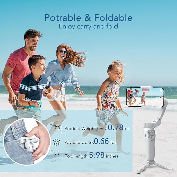 Gimbal stabilizer for Smartphone,3-Axis Phone Gimbal for Android & iPhone 14 Pro Max,Phone Stabilizer for Video Recording with Face/Object Tracking,Vlogging Kit,Portable-JCROBOT iSleeky L7C Pro…