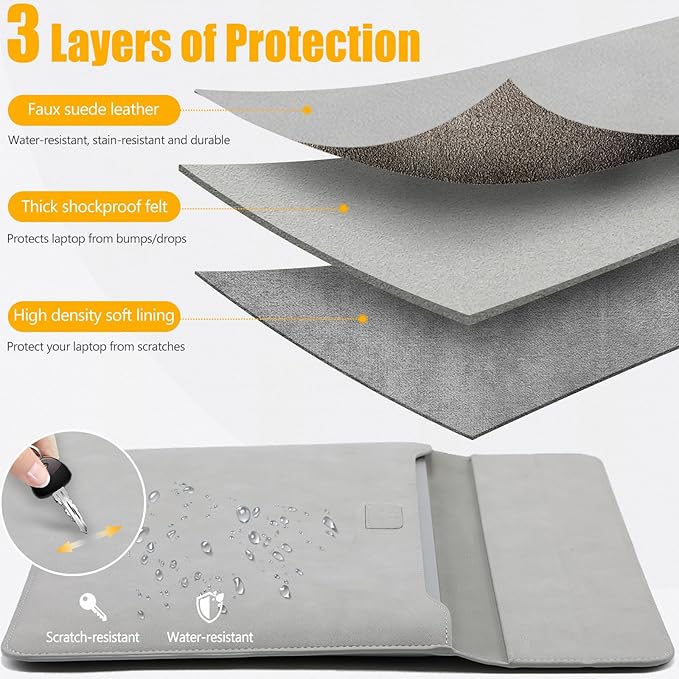 HYZUO 15-16 Inch Laptop Case Bag Sleeve with Stand Feature for MacBook Pro 16 M5/M4/M3/M2/M1 Pro/Max 2026-2019, XPS 15, MacBook Pro 15 2015-2012, Samsung Galaxy Book Flex 15, Light Gray