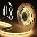 Aclorol COB LED Strip Lights USB Powered 6.56FT 640Leds Warm White 3000K TV LED Backlight 5V Dimmable COB Flexible Light with 1.5M USB Cable for Monitor Dispalay Stairs Bedroom DIY Projects CRI85+