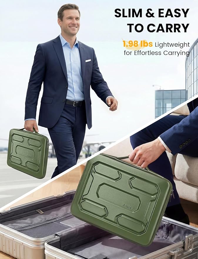 DOMISO Laptop Hard Case 17-17.3 inch Waterproof Shockproof Hard Shell Laptop Sleeve with Handle & Storage Pocket, Compatible with MacBook, HP, Dell, Green