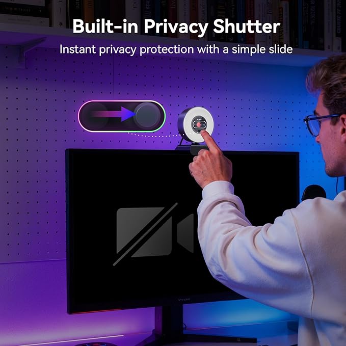EMEET S600L 4K Webcam for Streaming with Ring Light, 4 Lighting Modes, Rainbow Effect, 1/2" Sensor, AI Imaging, 0.2S PDAF, 2 Mics, Dial Control, 4K Webcam with Light for OBS/Twitch/YouTube/Zoom/PC/Mac