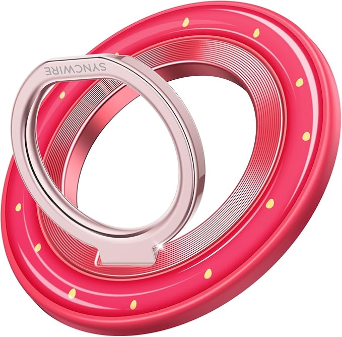 SYNCWIRE Magnetic Phone Ring Holder for MagSafe - Phone Grip Stand with 360° Rotation Finger Ring Kickstand Compatible with iPhone 17 16 15 14 13 12 Pro Max MagSafe Accessories,Strawberry Red