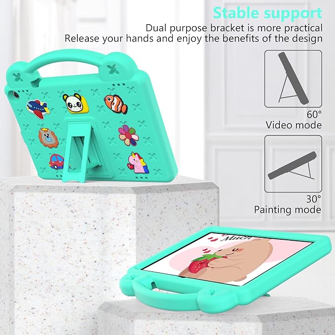 AKABEILA Compatible with ONN 10.1(GEN3) 2022(1000071485)/Amazon Fire HD 10(2021/2023)/Fire HD 10 Plus(2021/2023) Tablet Case, Kids Case with Shoulder Strap & Stand Handle Mint Green