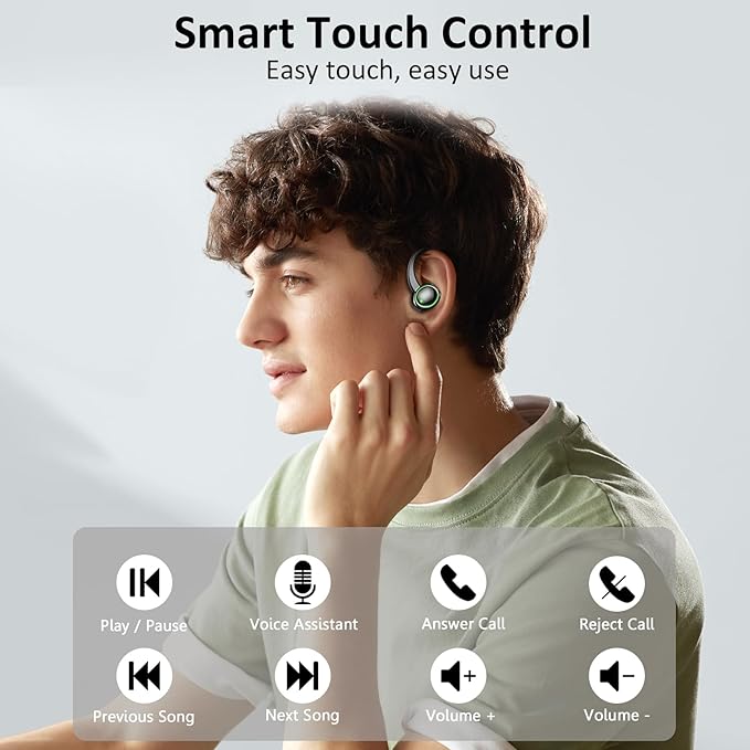 2026 Wireless Earbuds, Bluetooth 5.4 Headphones Sports, 50 Playback Over-Ear buds with ENC Noise Cancelling Mics, Deep Bass Fitness Earphones Gym Running Workout, IP7 Headset with Earhook, LED Display
