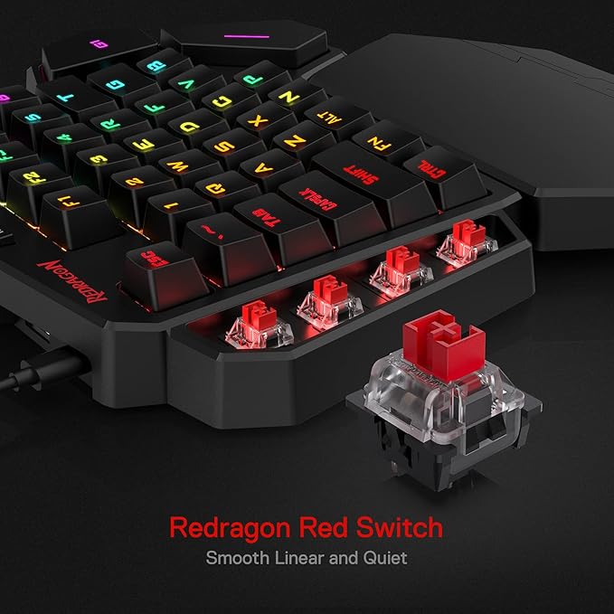 Redragon K585 DITI Wired One-Handed RGB Mechanical Gaming Keyboard, 42 Keys Type-C Professional Gaming Keypad w/Upgraded Hot-Swappable Socket, 7 Onboard Macro Keys & Detachable Wrist Rest