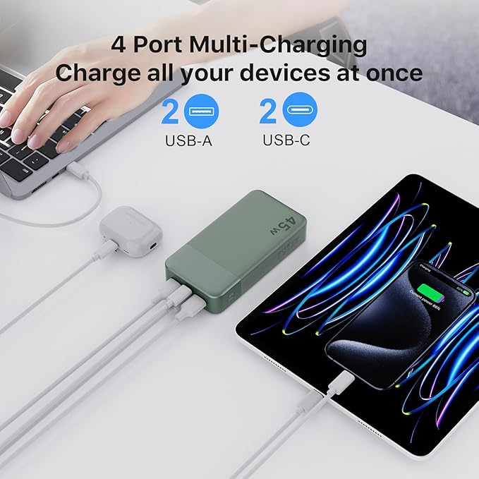 NOBIS Portable Charger,20000mAh Power Bank, 45W Fast Charging，Battery Pack with 2 USB-C (in/Out) & 2 USB-A, Digital Display & Small Current Mode, Compatible with Phone 17 S25 Tablet