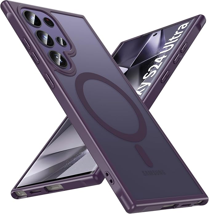 OWKEY for Samsung Galaxy S24 Ultra Case 6.8'', Magnetic S24 Ultra Case Compatible with Magsafe, [Shockproof Military] Translucent Back Slim Bumper Cover Phone Case Samsung S24 Ultra, Purple