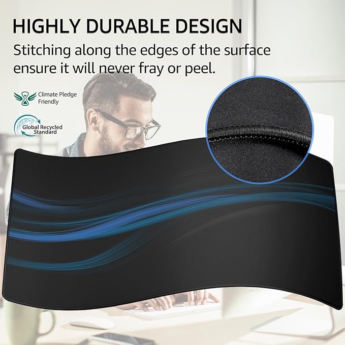 KTRIO Oversized Gaming Mouse Pad Desk Mat, Micro-Weave Cloth for Precise Control, Non-Slip Rubber Base, Stitched Edges, Water-Resistant, Full Desk Coverage for Gamer, Office & Home, 47.3 x 23.6 in