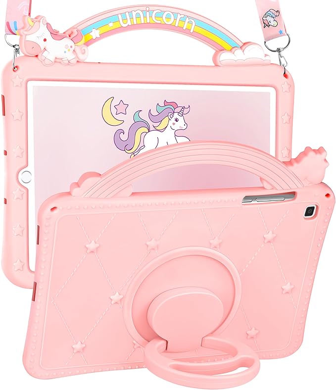 Wazzasoft for Samsung Galaxy Tab S6 lite Case 10.4" - Girls Cute Women Cartoon Kawaii 3D Design Cover with Rotating Stand & Strap Unique Girly Teens Funda for Samsung Tab S6 lite Case (2022/2020)
