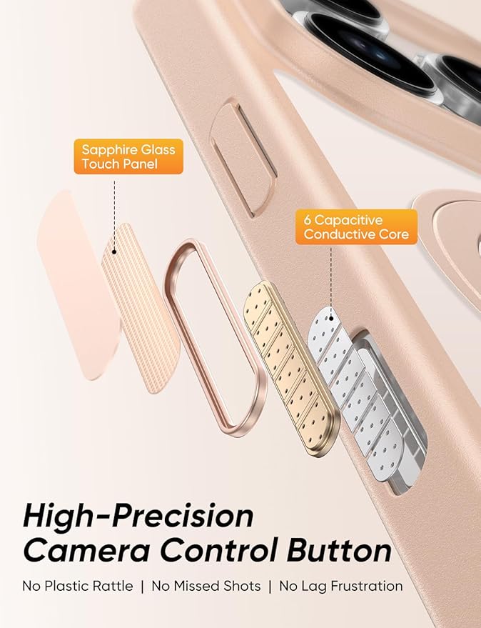 MAGIC JOHN 360° Rotatable Magnetic Invisible Stand for iPhone 16 Pro Case [Camera Control Button] [Compatible with MagSafe] 16FT Shockproof for iPhone 16 Pro Case with Kickstand, Rose Gold