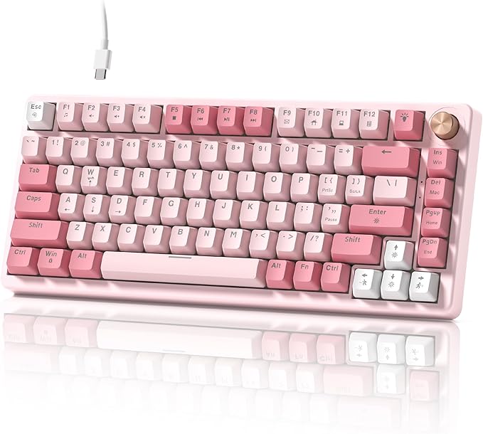 VK75 Wired Gaming Keyboard with Multimedia Control Knob, 75% Creamy Mechanical Keyboard RGB Backlit Gasket Mount with Cherry Profile PBT Keycaps, Hot Swappable Pre-lubed Linear Switch, Pink
