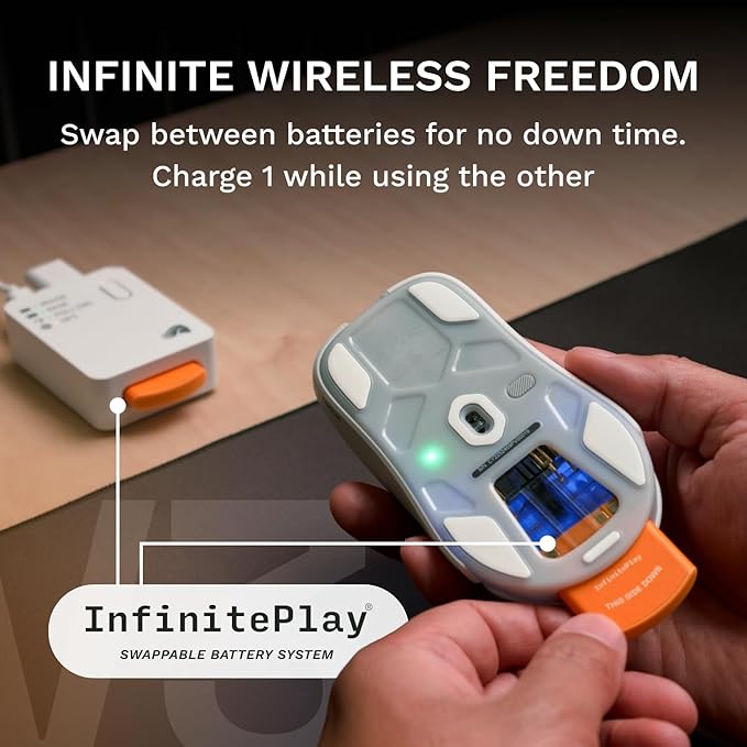 GLORIOUS Gaming Model O3 Wireless Gaming Mouse - InfinitePlay Swappable Battery, 130H Battery Life, 8k Polling, 130M Optical Switches, Ultralight 66g, 30K DPI Optical Sensor, RGB - White
