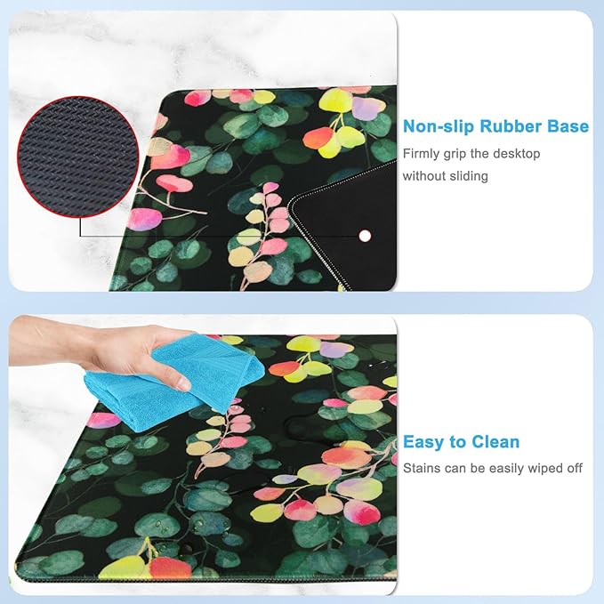 Large Gaming Mouse Pad with Coaster, Desk Matt for Desktop, Desk Pad, Mouse Pads Mat, Stitched Edges Big Extended Mousepad for Computer Keyboard Laptop Office Decor, 31.5'' x15.6''-Eucalyptus