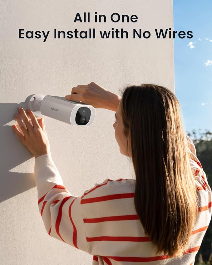 ieGeek 2 Pack Camera Outdoor Wireless, 2K Outside Cameras for Home Security, Embedded Solar Panel, AI Motion Detection, Smart Spotlight & Alarm, No Hub Needed