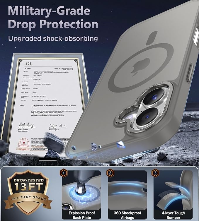 Newfuture Magnetic for iPhone 17 Case [Compatible with Magsafe] [Military Grade Drop Protection] Translucent Matte Anti-Scratch Shockproof Protective Phone Cover 6.3 Inch, Titanium Gray
