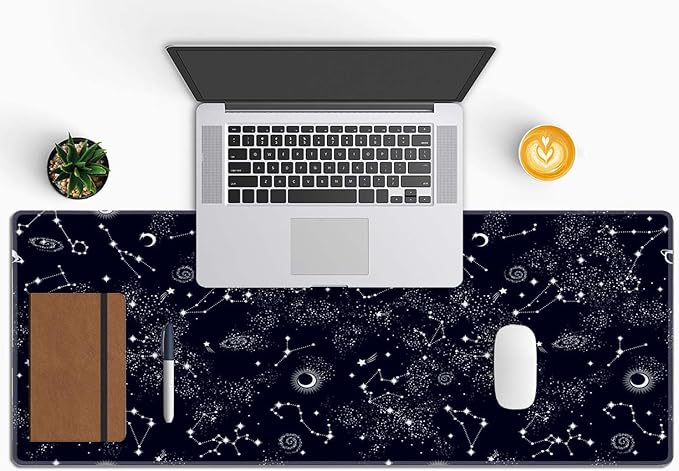 Desk Mat, Big Desk Pad, XL Extended Gaming Mouse Pad, Large Mouse Pad for Desk Rubber Base Mousepad with Stitched Edges, Keyboard Mouse Mat for Work, Game, Office, Home - Space Galaxy Constellation