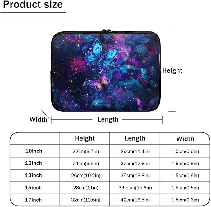 Butterfly Flower Laptop Sleeve 13 inch Lap Top Case for Women Girls Galaxy Computer Sleeve Slim Laptop Protector with Multiple Uses Laptop Carrying Case Briefcase