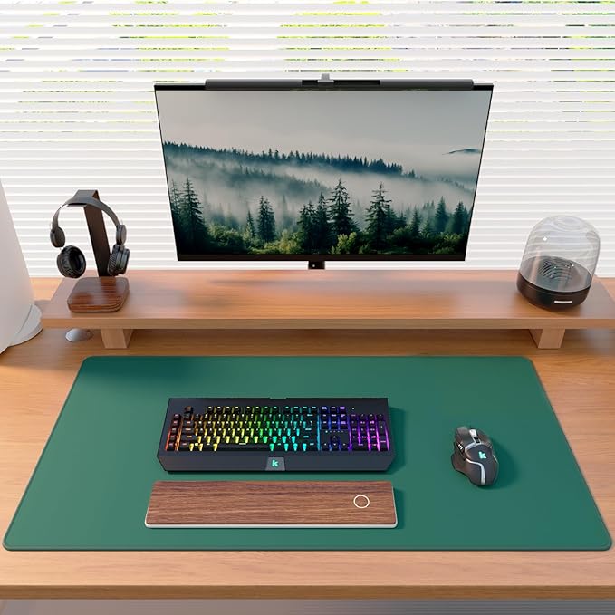 KTRIO Large Gaming Mouse Pad Desk Mat, Superior Micro-Weave Cloth, Non-Slip Rubber Base, Stitched Edges, Water-Resistant, for Gamer, Office & Home, 31.5 x 15.7 Inch，Forest Green
