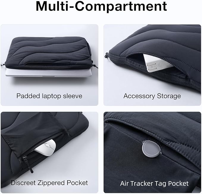 llano 14 inch Laptop Sleeve, Laptop Case for MacBook Pro,Dell, HP, Lenovo, Asus, Notebook Tablet Case, 360° Protection, Lightweight, Water-Resistant, 4 Compartments Storage, Black