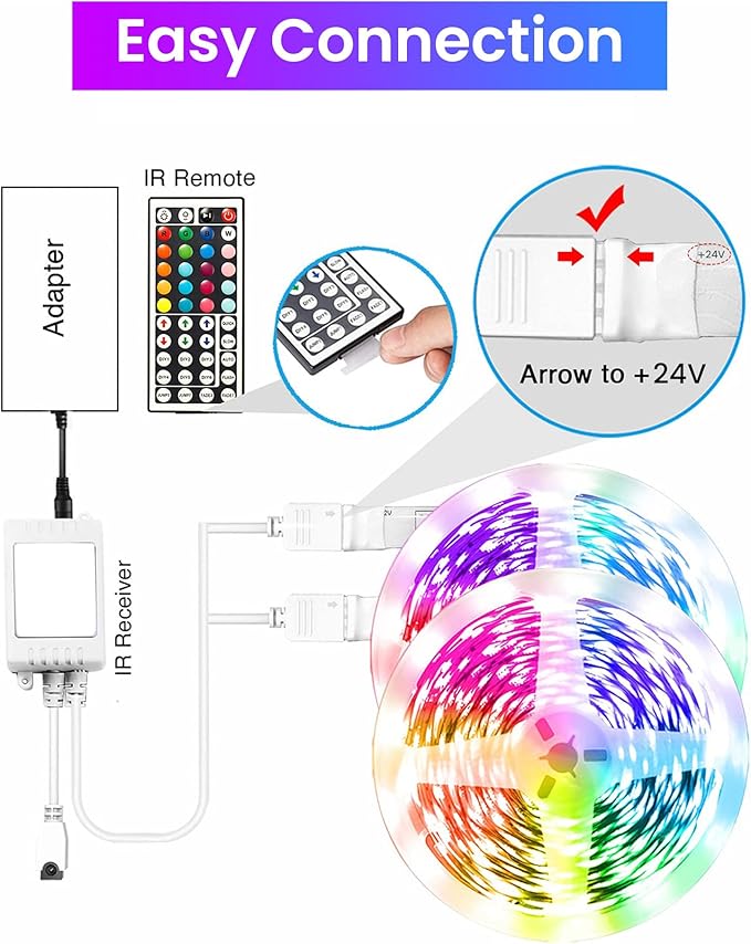 VOLIVO 100ft Led Strip Lights for Bedroom, Color Changing Led Light Strips Kit with Bluetooth App Control and IR Remote, RGB Music Sync Lighting for Room, Home Decor