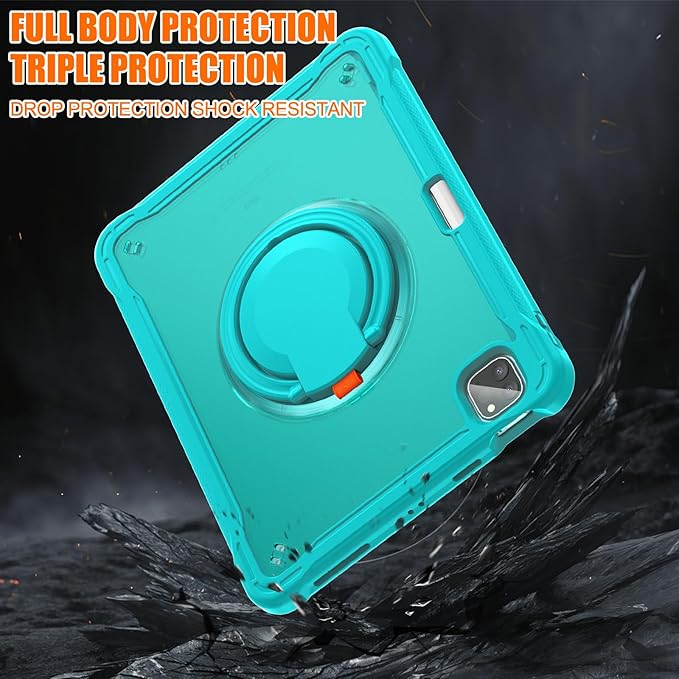 Batianda for iPad Pro 11 inch Case 2025 M5 2024 M4 Chip Lightweight Dual-Layer Protective Tablet Cover, Durable Shock-Absorbing Corners with 360° Rotating Kickstand Ring Built-in Pen Slot, Blue