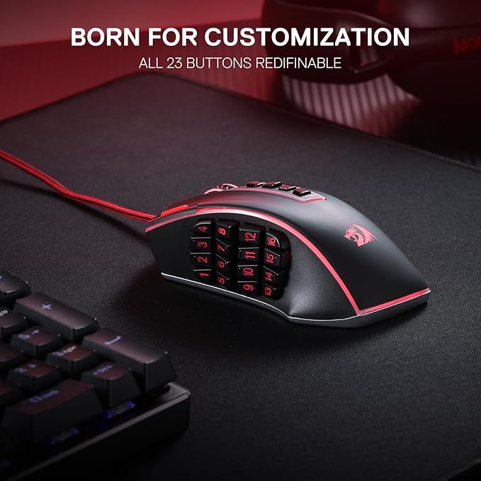 Redragon M990 MMO Gaming Mouse, 32000 DPI High Precision Wired RGB Gamer Mouse w/23 Programmable Buttons, 16 Side Macro Keys, Software Supports, Aluminum Base