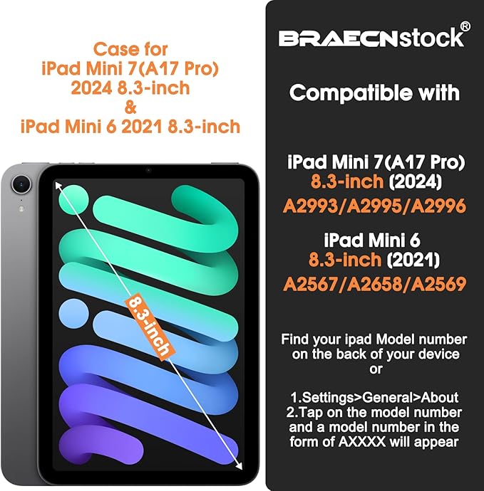 BRAECNstock Kids Case for Apple iPad mini 7 (A17 Pro)/ Mini 6 2024/2021 8.3-Inch Shockproof Protective iPad mini Case with Screen Protector, Rotating Stand, Handle Grip, Pencil Holder, Rainbow Pink