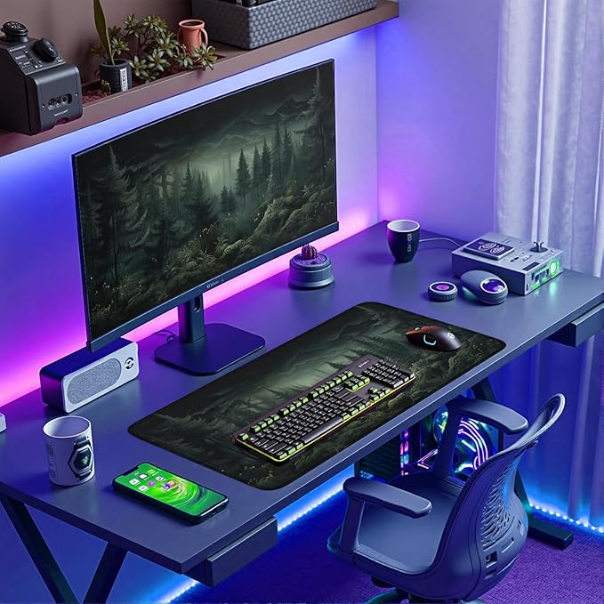 Dark Gloomy Forest Desk Mat Dark Green Aesthetic Mouse Pad XXL Large Gaming Mouse Mat for Office,Computer,Keyboard,Laptop and Home Desk Pad 31.5 X 15.7inch