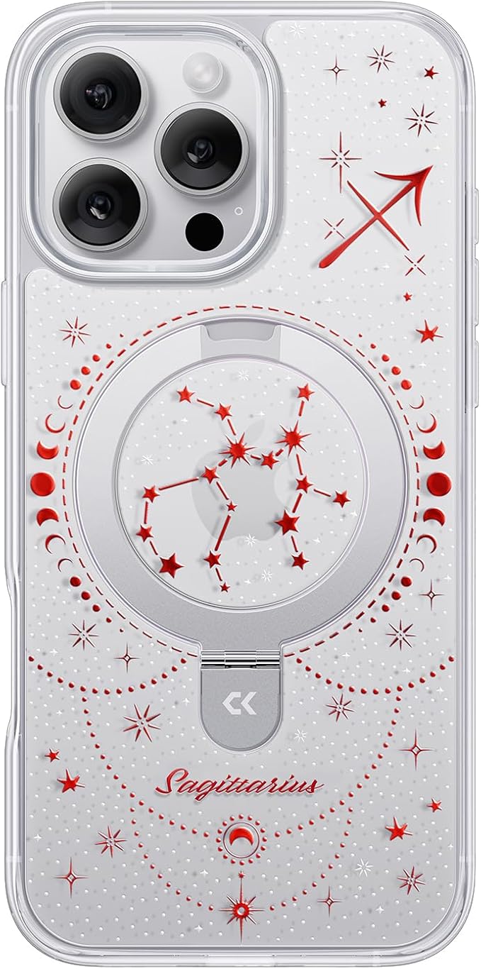 CASEKOO Sagittarius [Zodiac Collection] for iPhone 16 Pro Max Case with Magnetic Ring Stand [Compatible with MagSafe] [Military-Grade Protection] Fashion Clear Back Design, Soft Edge