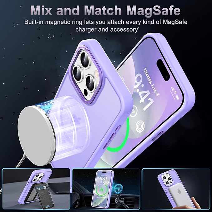 Newfuture Upgraded Magnetic for iPhone 15 Pro Max Case [Compatible with Magsafe] [Mil-Grade Protection], Pocket-Friendly, Slim Translucent Phone Case Cover for iPhone 15 Pro Max 6.7", Lilac Purple